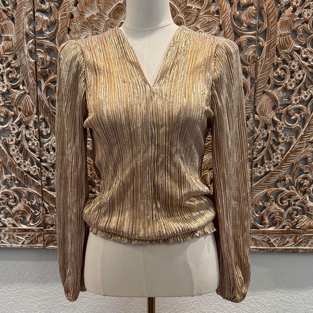 Chenault Gold Crinkle Party Blouse - Picture 3 of 13